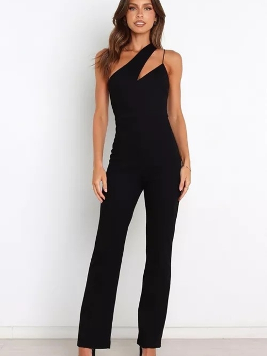 Petal & Pup Pants - Petal & Pup Black One-Shoulder Cutout Jumpsuit